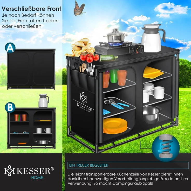 KESSER® Campingschrank, Campingküche mit Aluminiumgestell, inkl. Tragetasche , Kocherschrank für Camping , Campingmöbel , Outdoor Typ F6 (Schwarz) – Bild 8