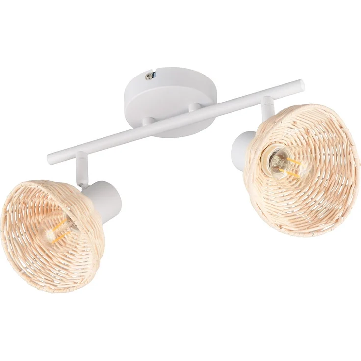 Deckenstrahler CALVI 2-flammig Weiß, Lampenschirme Rattan, Breite 40cm – Bild 1