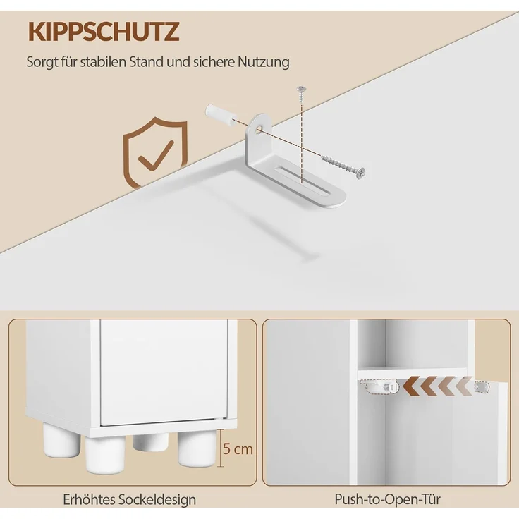 Badezimmerschrank Schmal, Toilettenschrank, Badschrank mit Verstellbare Einlegeböden, Badmöbel für Kleine Bäder, 20 x 20 x 177 cm, Weiß – Bild 7