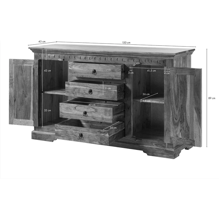 Sideboard Akazie 150x45x89 nougat lackiert OXFORD #513 – Bild 6