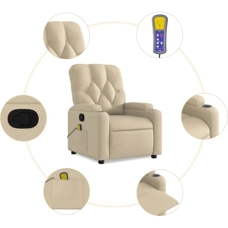 vidaXL Massage-Relaxsessel, cremefarbener Stoff 3206068 – Bild 5