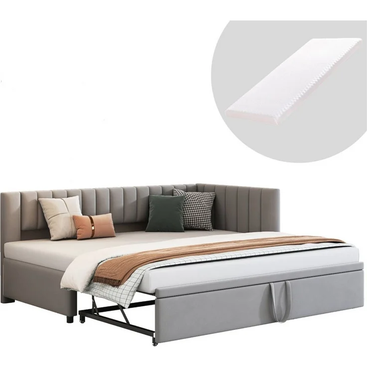 HAUSS SPOLE Schlafsofa 90/180x200 mit Ausziehbett L-förmiges Schlafsofa Hellgrau mit Matratze – Bild 2
