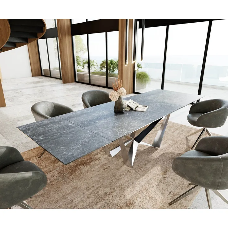 Esstisch Edge 200-300x100 Keramik Laminam®Nero Greco Anthrazit Spider Flachstahl Edelstahl ausziehbar