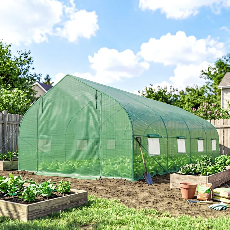 Outsunny Foliengewächshaus, Eisenrohr, PE, Grün, 595L × 300B × 200H cm – Bild 9
