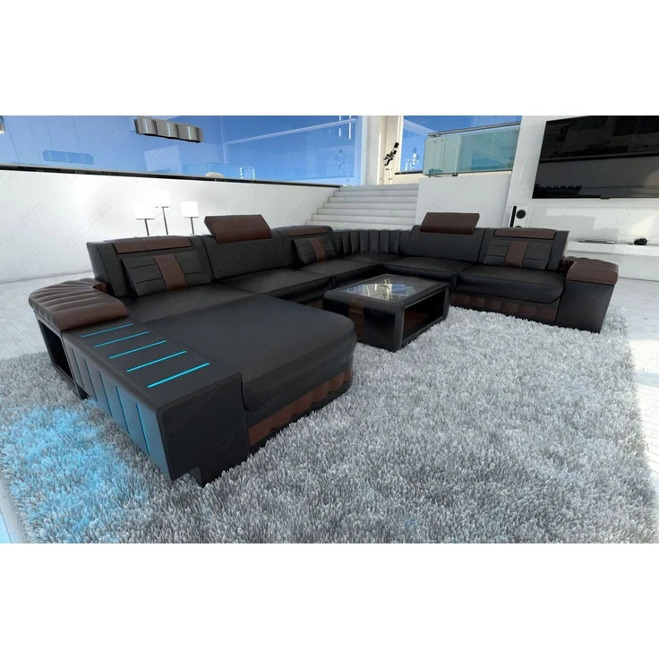 Mini XXL Leder Wohnlandschaft Bellagio - Kunstleder - Schwarz-Dunkelbraun - Links – Bild 3