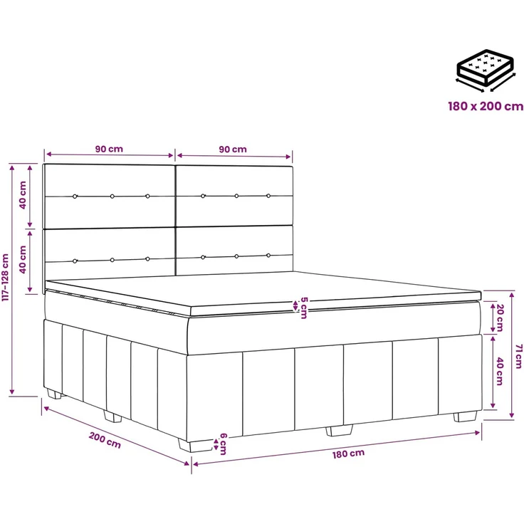 vidaXL Boxspringbett mit Matratze Taupe 180 x 200 cm Stoff 3454201 – Bild 11