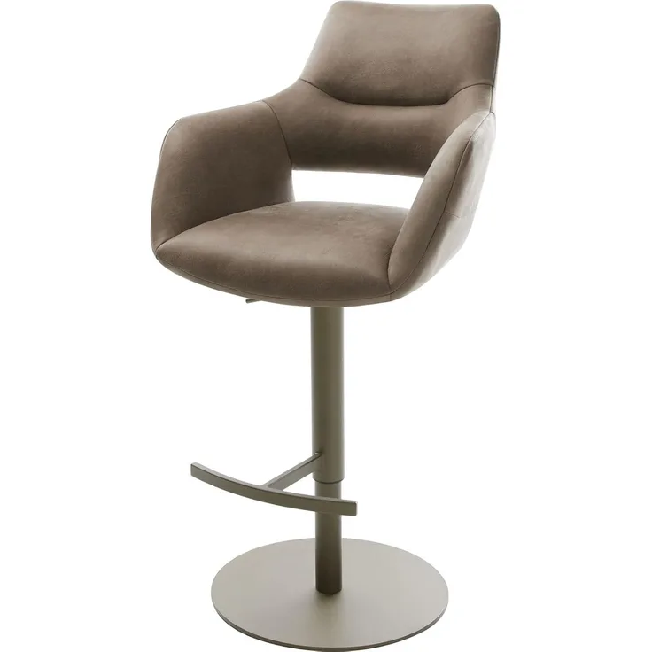 Barstuhl Yago-Flex Mikrofaser Taupe Vintage Drehfuß höhenverstellbar Metall Titanfarben Taschenfederkern