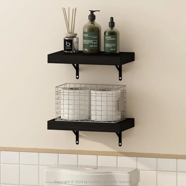 Furinno Tanna Schwebende Wandregale Set mit 2 Stück, 38,1 cm Badezimmer-Wandregal, Wandmontiertes Regal, für Badezimmer-Organizer und Aufbewahrung, Wohnzimmer, Tabak-Eiche