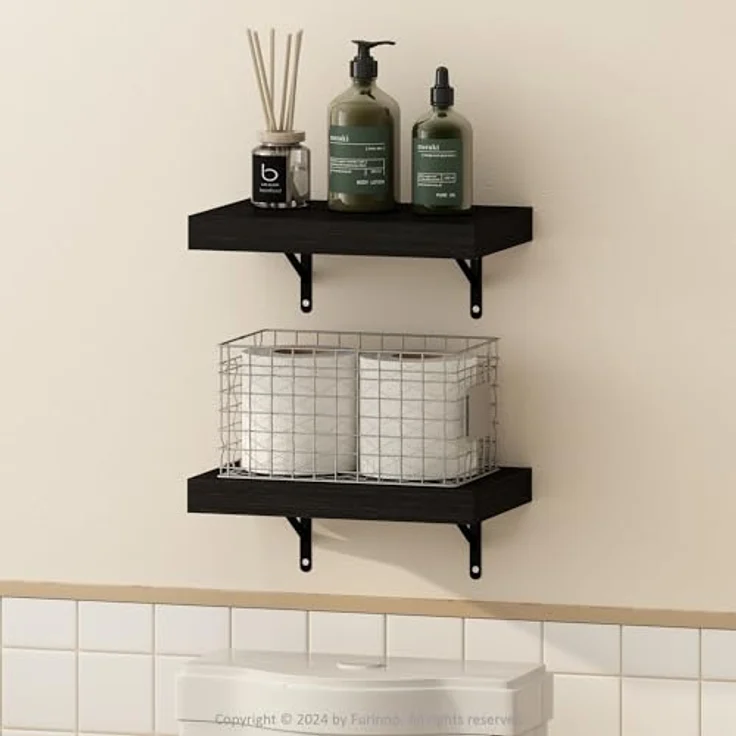 Furinno Tanna Schwebende Wandregale Set mit 2 Stück, 38,1 cm Badezimmer-Wandregal, Wandmontiertes Regal, für Badezimmer-Organizer und Aufbewahrung, Wohnzimmer, Tabak-Eiche – Bild 1
