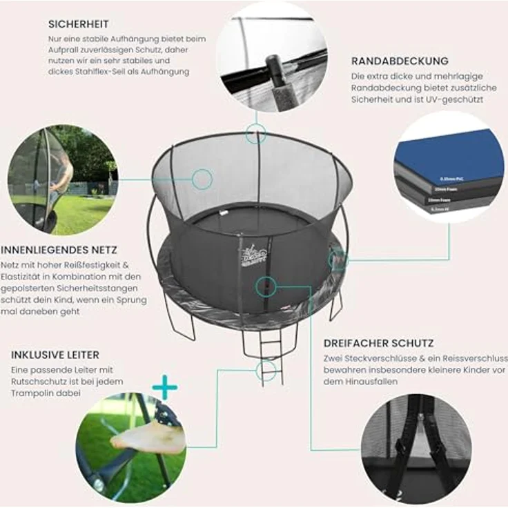 Ultima 4 Black Edition Zero Gravity Trampolin Ø 305 cm, mit Leiter und Sicherheitsnetz, für Nutzer bis 120 kg – Bild 4