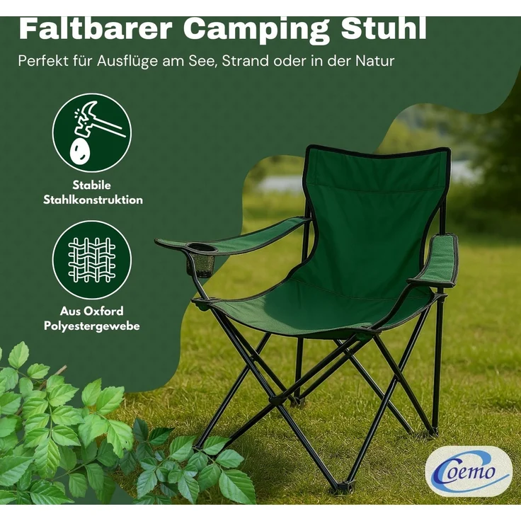 Coemo 4er-Set faltbarer Campingstuhl Faltstuhl mit Tragetasche in Grün – Bild 2