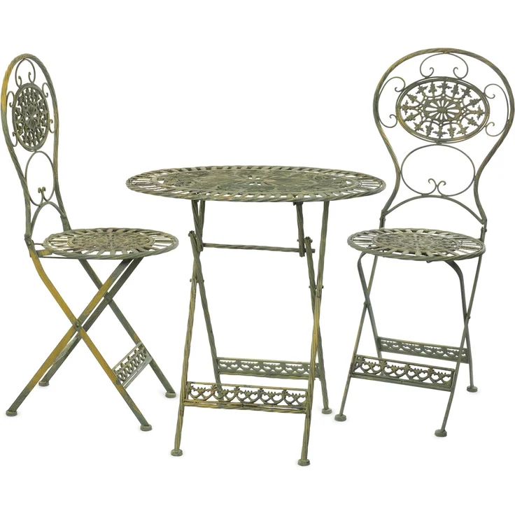 Moritz Bistro Set Tisch oval + 2 Stühle altgrün antik aus Gusseisen Gartendeko Set Bistrotisch Bistrostühle 3-teilig Sitzgruppe Balkonmöbel – Bild 1