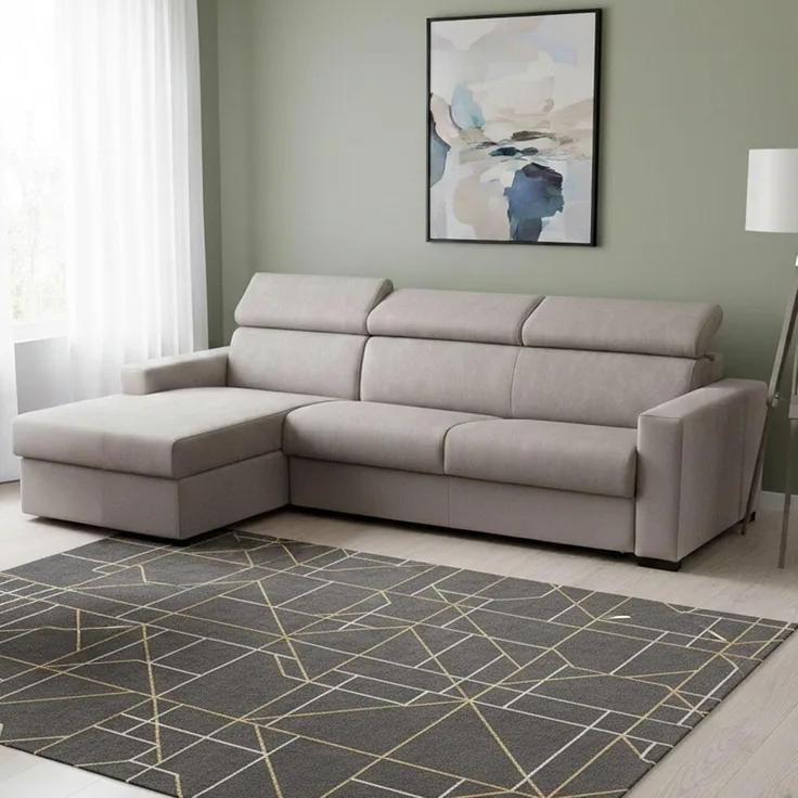 Talamo Italia - Schlafsofa mit Halbinsel Aleandra, Sofà mit Sinistra-Stauraum-Halbinsel, schmale Armlehnen, 100 % Made in Italy, 260 x 95 x 85 cm, Tortora