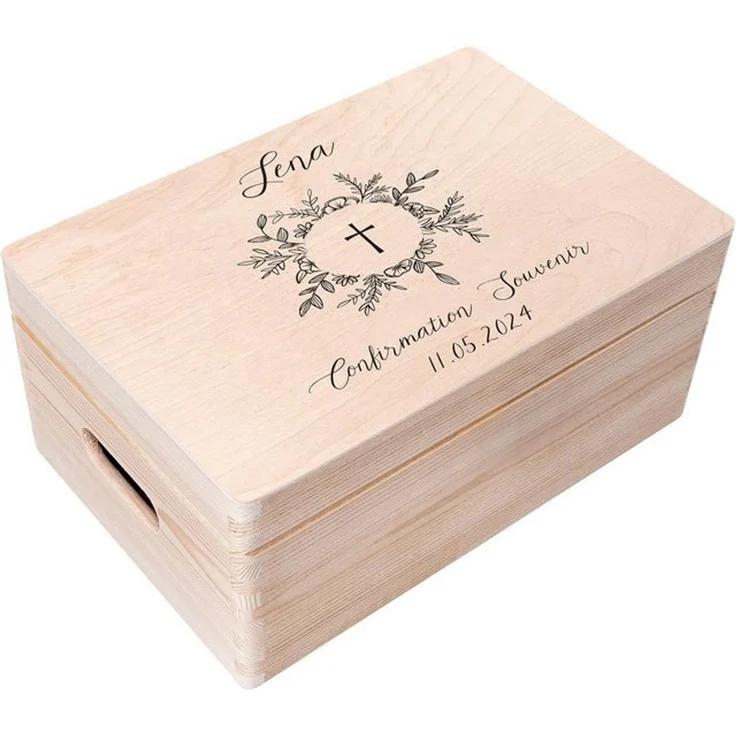 Creative Deco Holzkiste Kommunion Geschenke für Mädchen und Jungen, Natur 30 x 20 x 14 cm – Bild 1