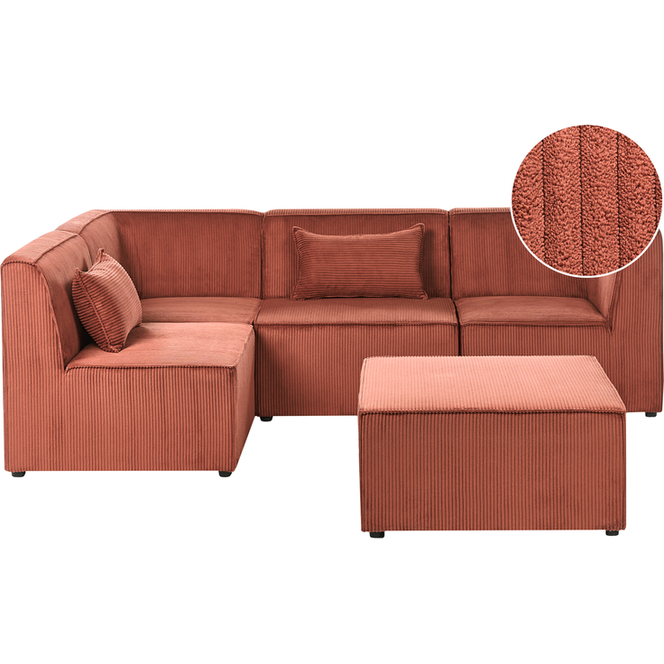 Modul Ecksofa 4-Sitzer LEMVIG Cord Dunkelrot linksseitig