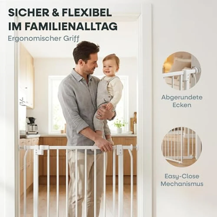 Safetots Elite Sicherheitsschutzgitter, 134cm - 143cm, Mattweiß, Treppenschutzgitter mit Druckmontage, Sicherheitsbarriere, Einfache Installation – Bild 6