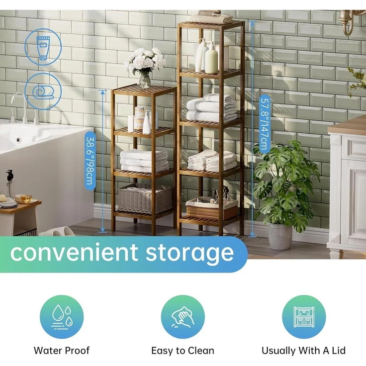 Badezimmerregal Bambusregal 4 Ebenen Organizer 4 Ablagefächer Walnuss – Bild 7