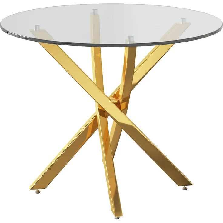 Runder Tisch 80 cm – Glasplatte und goldfarbenes Metallgestell mit Kreuzdesign – Bild 7