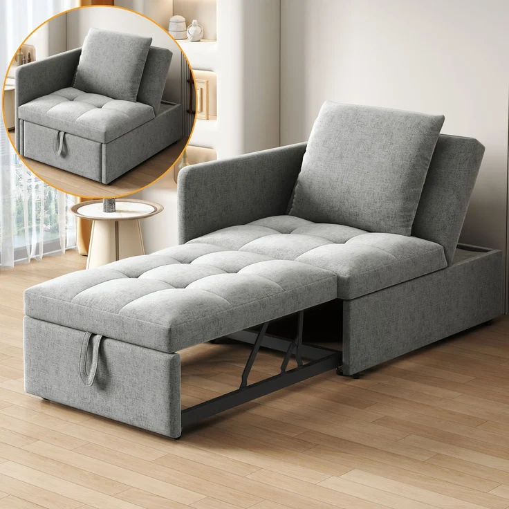 2-Sitzer Schlafsofa B 177 x T 68 x H 65 cm, aus Leinenstoff, 3-in-1 mit verstellbarer Rückenlehne – Bild 1