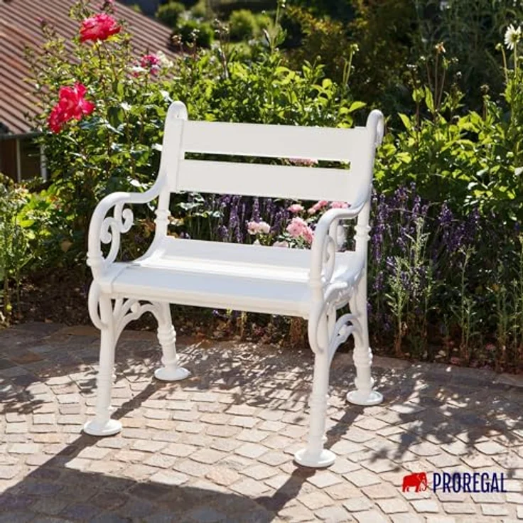 PROREGAL Gartenbank Curacao 1 Sitzer, Weiße Parkbank aus witterungsbeständigem Kunststoff, HxBxT 85 x 68 x 60 cm, belastbar bis 250 kg – Bild 2
