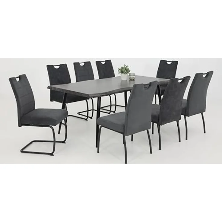 Hela Tische, Esstisch Gabi, Tischplatte 46mm mit Baumkantenoptik Grau, Metallgestell Schwarz, 180x100 cm – Bild 8