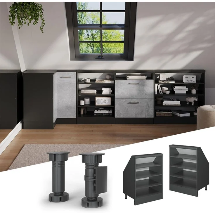 Küchenschrank für Dachschrägen R-Line Anthrazit/Anthrazit 40 cm mit 4 Fächern ohne Arbeitsplatte Vicco – Bild 4