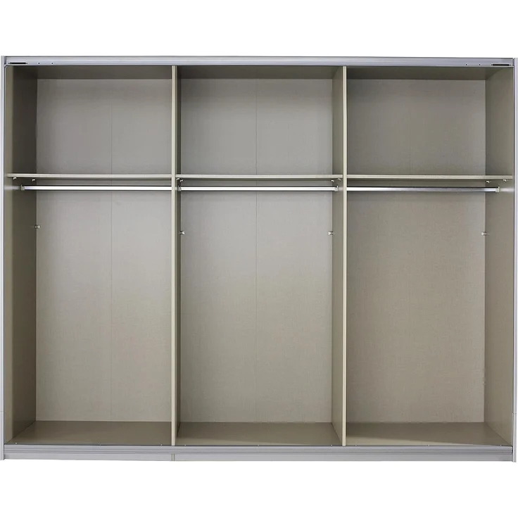 Rauch Möbel Quadra Kleiderschrank, Schwebetürenschrank, 2-türig, inkl. Zubehörpaket Basic 3 Einlegeböden 3 Kleiderstangen, Farbe Alpinweiß/Grau metallic, BxHxT 270 x 210 x 62 cm – Bild 3