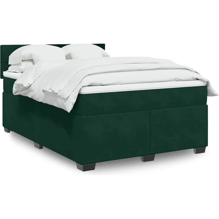 vidaXL Boxspringbett mit Matratze Dunkelgrün 140x200 cm Samt 3286333 – Bild 1