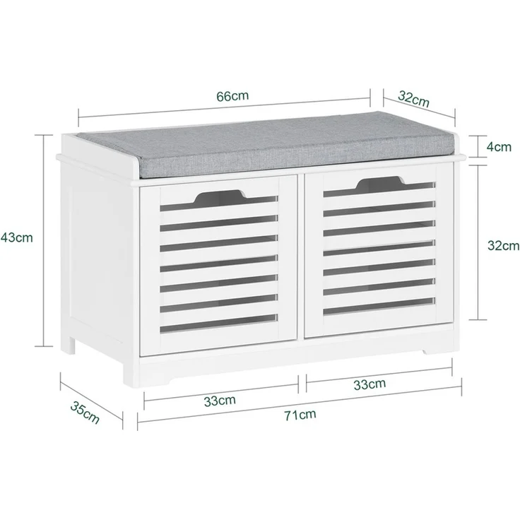 SoBuy FSR23-II-W Schuhbank, MDF, Lackiert, Weiß, 71 x 43 x 35 cm – Bild 3