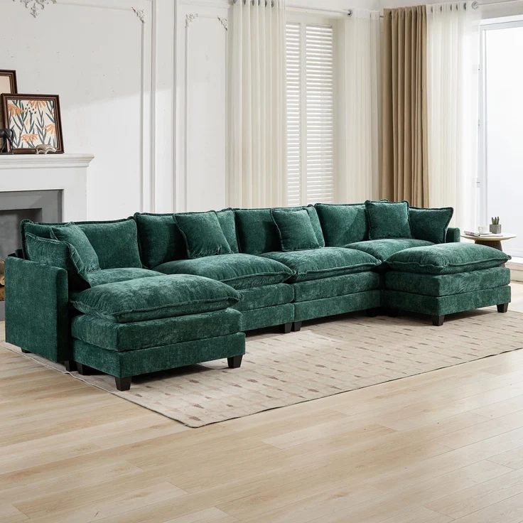 ZUBALIYA Sofa mit LED - Beleuchtung, mit Chenille - Bezug, mit Cordbezug, modular aufgebaut, aus Chenille, für Wohnzimmer und Apartments – Bild 12