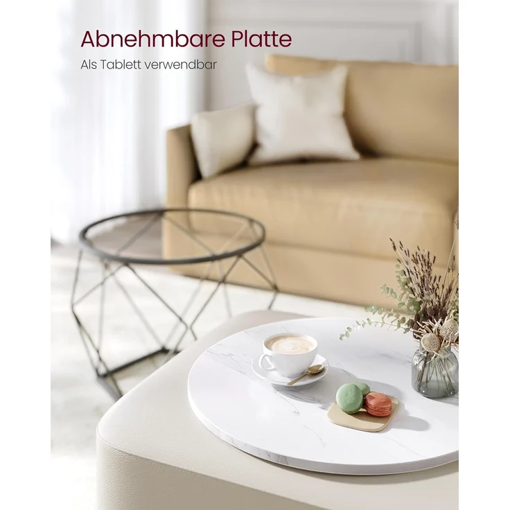 Vasagle Couchtisch rund, 2er Set, Wohnzimmertisch, Beistelltisch, modern, abnehmbare Tischplatte, für Wohnzimmer, weiß-schwarz – Bild 5