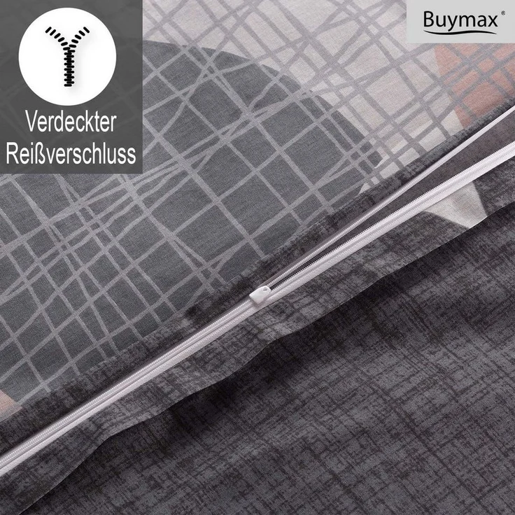 Buymax Bettwäsche Jadore, Renforce, 3 teilig, Bettbezug-Set 200x220 cm 100% Baumwolle Reißverschluss Grau Anthrazit – Bild 3