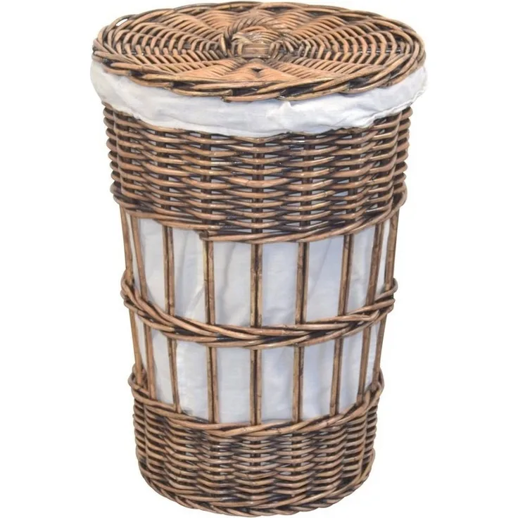 Wäschekorb "Gerolf" aus Kubu-Rattan, braun gewischt, mit Wäschesack