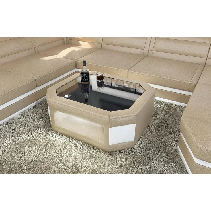 Sofa Dreams - Design Wohnzimmertisch Prato – Mit LED Beleuchtung - Kunstleder - Sandbeige-Weiß – Bild 2
