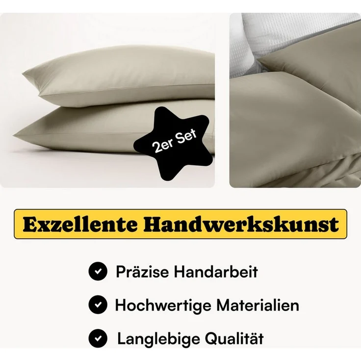 Seralino Seitenschläferkissenbezug Mako Satin Kissenbezug (100% Bio Baumwolle) weich, hautfreundlich, (2 Stück), Fairtrade/ GOTS zertifizierte uni Kissenhülle mit Reißverschluss
