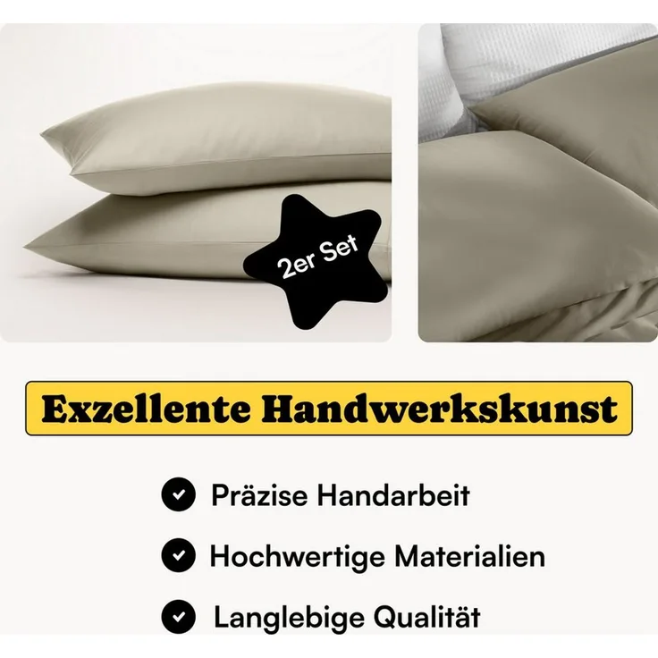 Seralino Seitenschläferkissenbezug Mako Satin Kissenbezug (100% Bio Baumwolle) weich, hautfreundlich, (2 Stück), Fairtrade/ GOTS zertifizierte uni Kissenhülle mit Reißverschluss