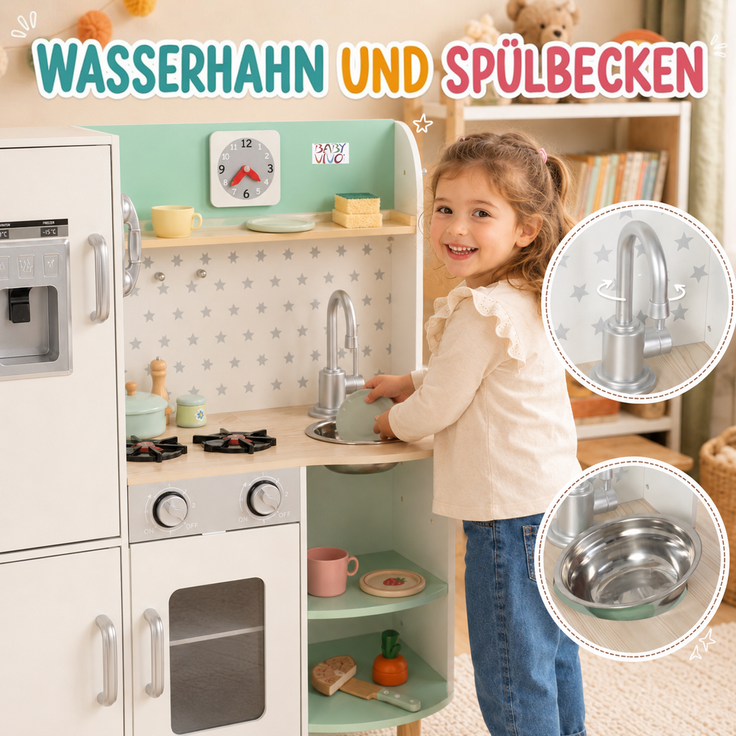 Baby Vivo Kinderküche Spielküche aus Holz - Gustavo in Weiß – Bild 2