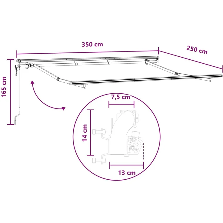 vidaXL Ausziehbare Markise Taupe 350 x 250 cm Stoff und Aluminium 3425936 – Bild 8