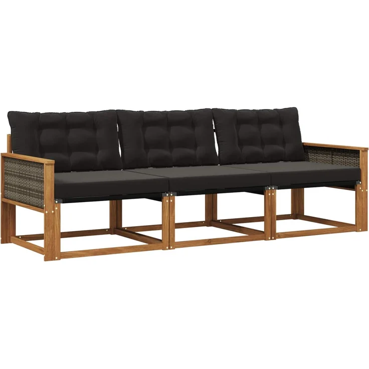 vidaXL Outdoor-Sofagarnitur 3 stk. 3-Sitzer Natur und Schwarz 3381212 – Bild 2