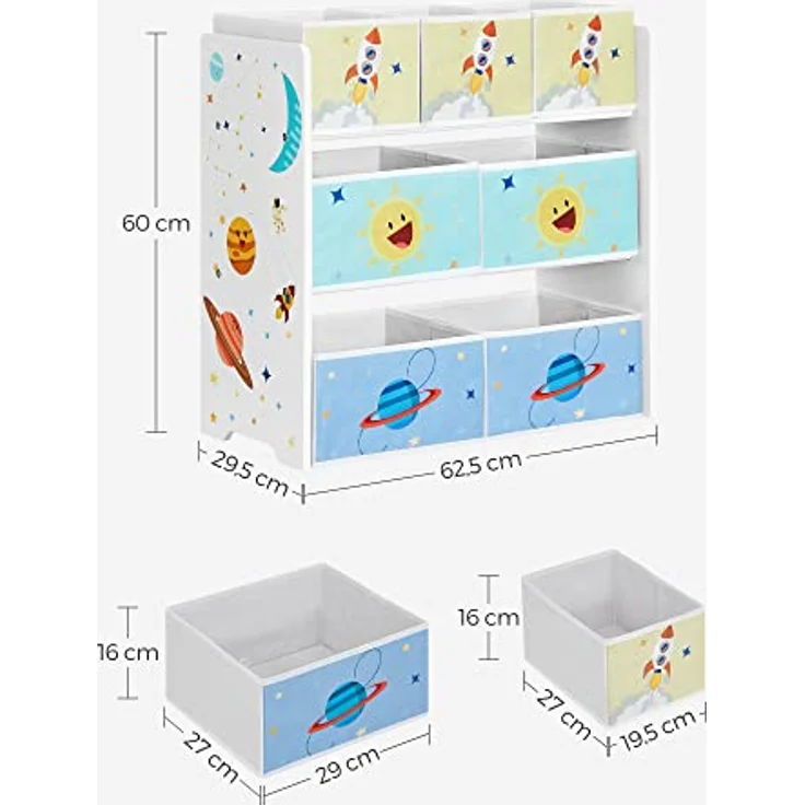 Songmics Kinderregal, mit 7 Aufbewahrungsboxen, MDF / Vliesstoff weiß, 60 x 29,5 x 62,5 cm – Bild 8