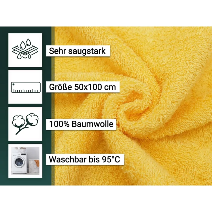 ZOLLNER 10er Set Handtücher, 100% Baumwolle, 50x100 cm, sonne – Bild 3