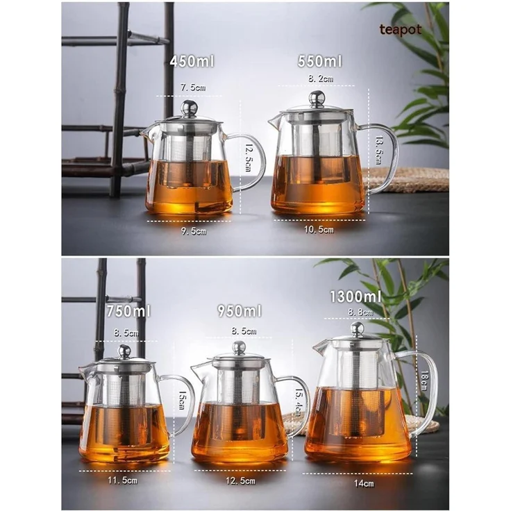 Teekanne Borosilikatglas Teesieb Transparent Runden 550ML Neu – Bild 5
