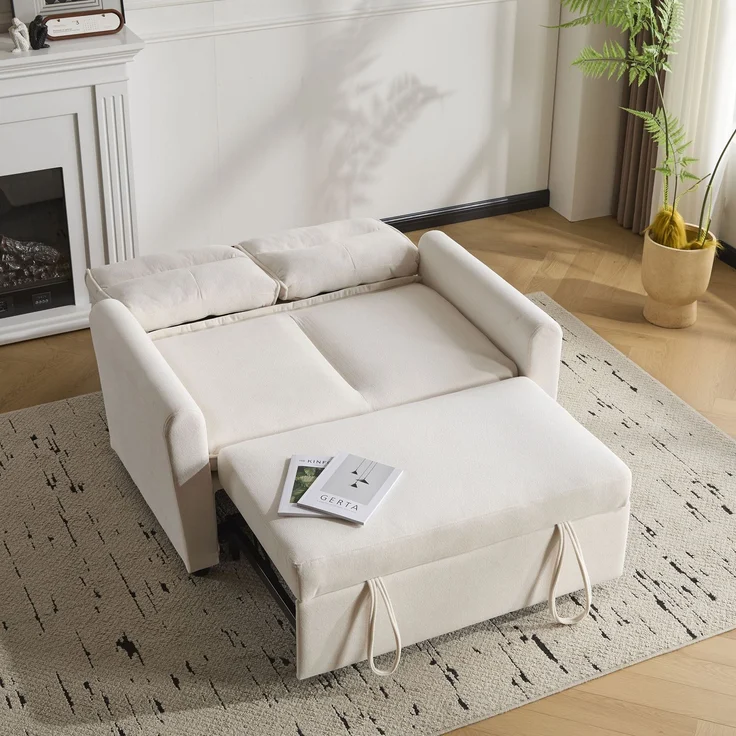 Schlafsofa aus Kettenwirk-Velours mit 5-fach verstellbarer Rückenlehne, ausziehbarem Bettfunktion & Klappsofa,Beige – Bild 3
