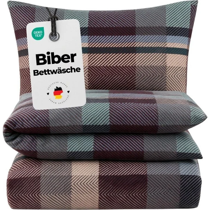Carpe Sonno Bettwäsche Biber Warme Bettwäsche Winter Flanell Kariert 135x200 / 155x220, Biber, 2 teilig, Kuschelige Winterbettwäsche - Baumwolle - Reißverschluss - 135x200 cm – Bild 1