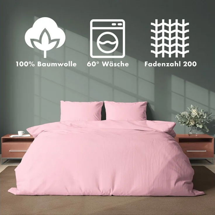 Jacobson Bettwäsche Set - 100% Baumwolle, Perkal, 3 teilig, Erhältlich in den Größen 135x200, 155x220, 200x200, 200x220, 240x220 – Bild 3