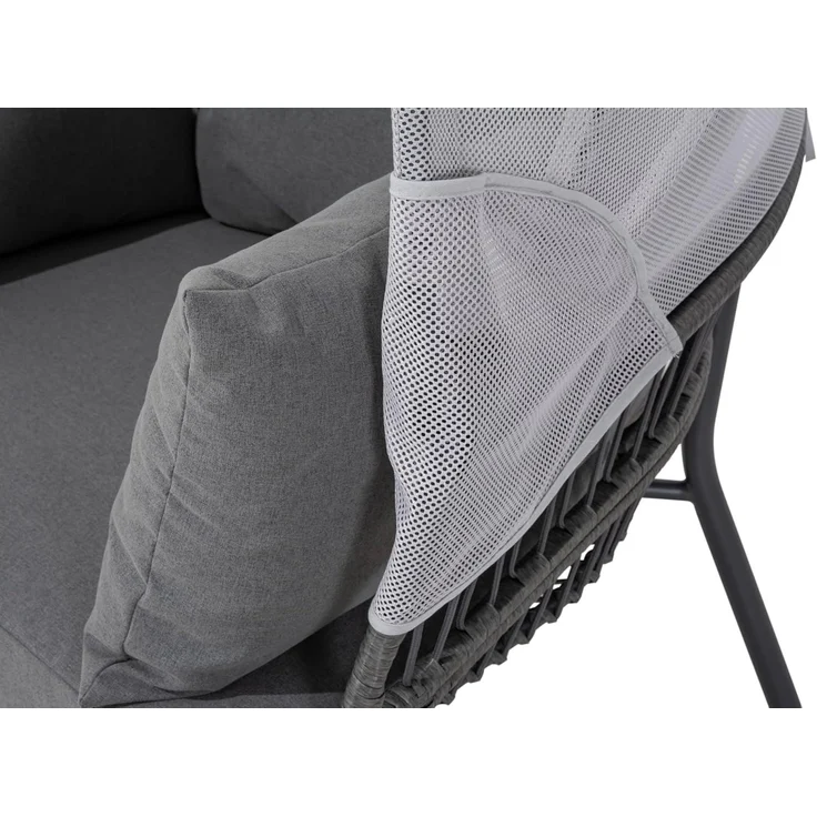 LECO Sessel mit Fußhocker CLARA, Sonnendach, Polsterauflage und Kissen grau, Stahlrohrgestell anthrazit, Sessel 102x93x 52 cm, Hocker 89x48x36 cm – Bild 6
