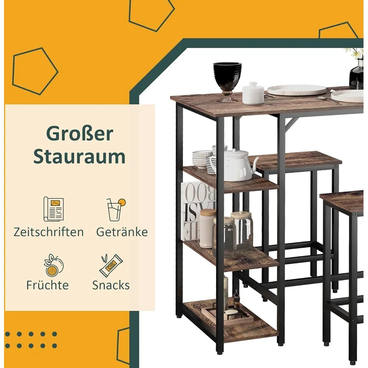 HOMCOM Bartisch Bartisch-Set mit 2 Barhockern – Bild 6