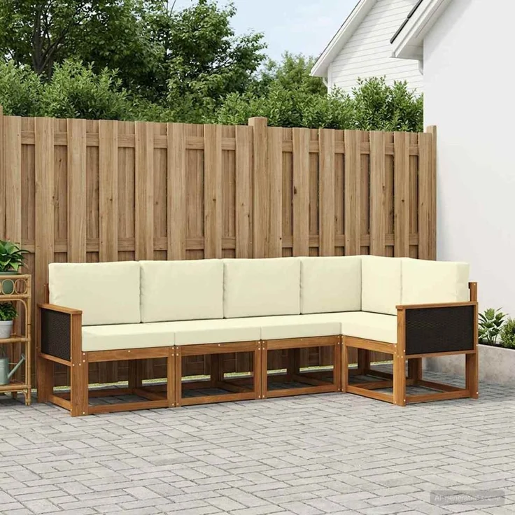 vidaXL Outdoor-Sofagarnitur 5 stk. 5-Sitzer Natur und Creme 3385201 – Bild 1