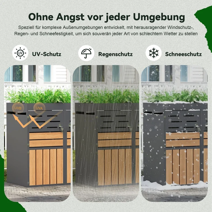 LVHOM Mülltonnenbox 4er mit Pflanzkasten, 4x240 L, Abschließbare Mülltonnenverkleidung aus Stahl für Garten, Anthrazit – Bild 6