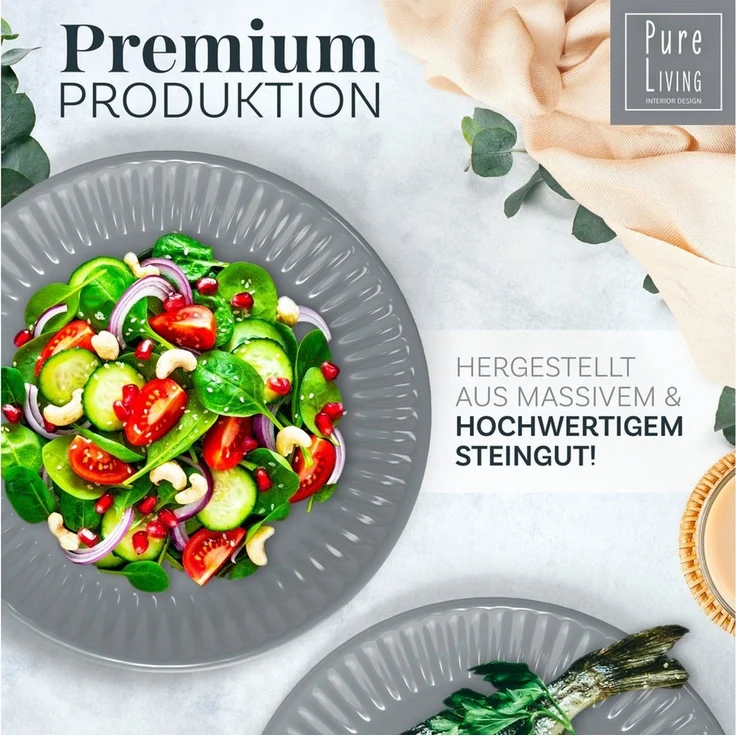 PURE LIVING INTERIOR DESIGN Geschirr-Set Hygge Dessertteller, Frühstückteller, 6er-Set, 20 cm, Graublau (6-tlg), 6 Personen, Steingut – Bild 4